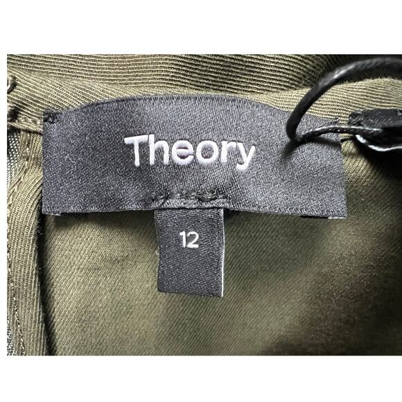 THEORY WOMENS SIZE 12 SLEEVELESS HIGH CREW NECK MINI SHIFT DRESS OLIVE GREEN NEW - Picture 4 of 15